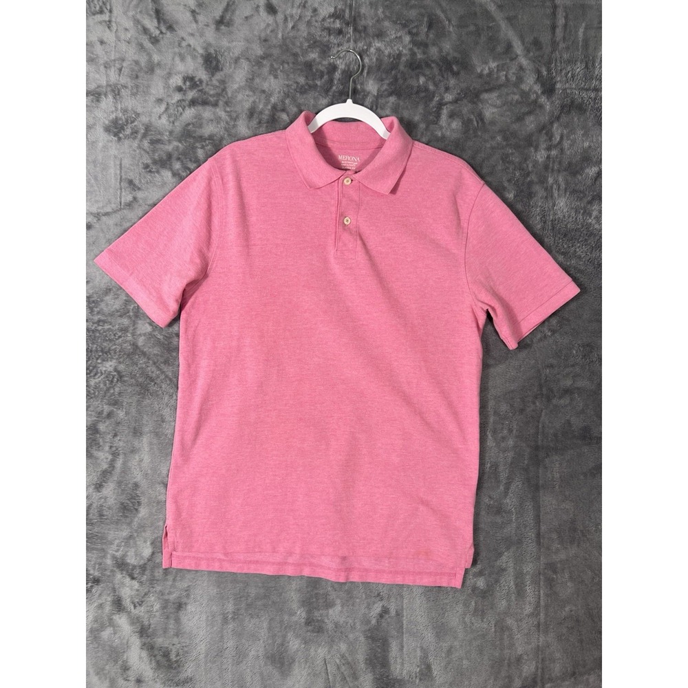 Merona Ultimate Polo Shirt Mens Medium Pink Heather Short Sleeve Classic Fit